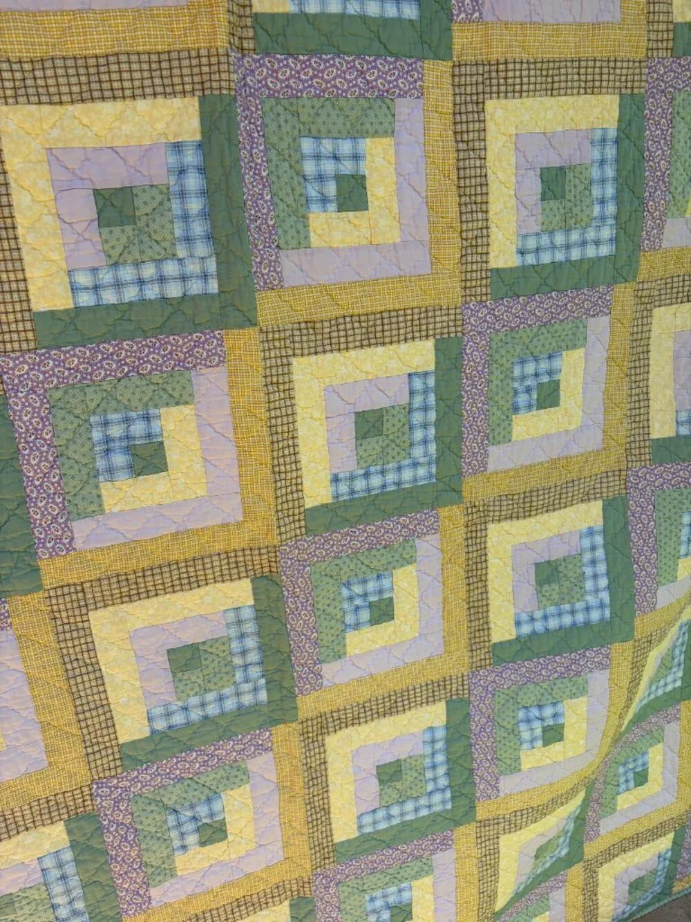 Vintage Log Cabin Quilt | Large Handmade Pastel Patchwork Quilt | 84